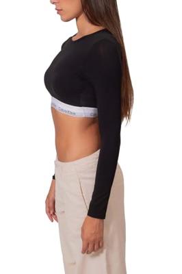 Calvin Klein T-shirt Bralette lange mouw - Lightly Lined - Katoenen Top met lange mouwen - XS - Zwart