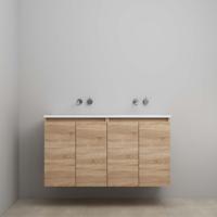 On-Line Onderkast - 120 cm - Voorgemonteerd - Greeploos 4 Deuren - Acryl Wastafel - Kraangat naar Keuze - Eiken - thumbnail