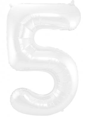 Folieballon Wit Metallic Mat Cijfer 5 (86cm)