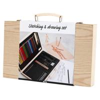 Creativ Company Schets en tekenset in houten koffer - thumbnail