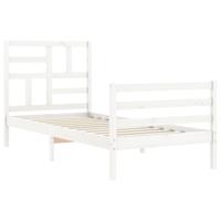 Bedframe met hoofdbord massief hout wit 100x200 cm - thumbnail