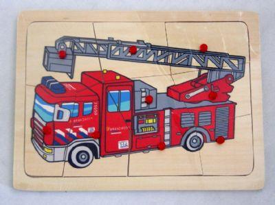 Playwood Houten noppenpuzzel brandweer, 9st.