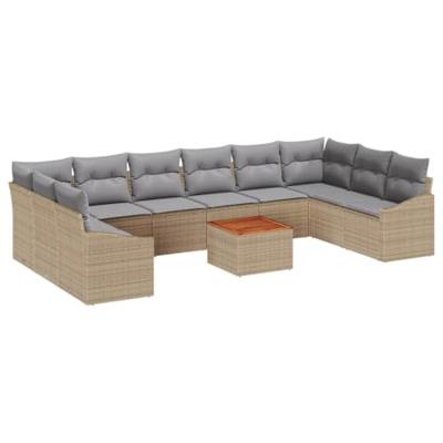 Tuinbankenset 11 pcs Beige en Licht Grijs poly rattan