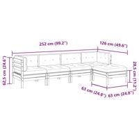 5-delige Loungeset met kussens massief grenenhout wasbruin - thumbnail
