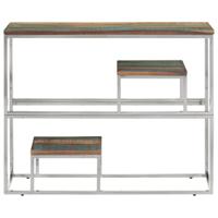 Wandtafel roestvrij staal en massief gerecycled hout zilver - thumbnail