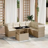 7-delige Loungeset met kussens poly rattan beige - thumbnail