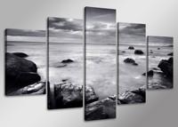 Schilderij - Zee, Zwart/Wit, 160X80cm, 5luik - thumbnail