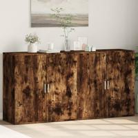 Dressoirs 2 st 79x38x80 cm bewerkt hout gerookt eikenkleurig - thumbnail