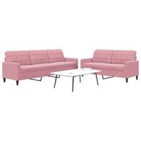 2-delige Loungeset met kussens fluweel roze - thumbnail