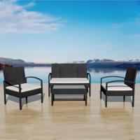 VidaXL 4-delige loungeset met kussens poly rattan zwart - thumbnail