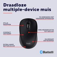 Trust YUKI MULTI-DEVICE WIRELESS MOUSE Muis Draadloos, Bluetooth, USB Zwart 3 Toetsen - thumbnail
