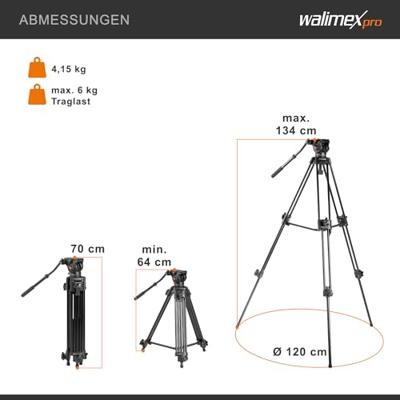 walimex pro EI-9901 Pro videostatief met opbergtas en snelwisselplaat, 134 cm