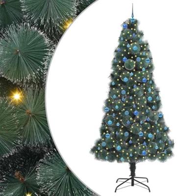 VidaXL Kunstmatige voorverlichte kerstboom met ballenset groen 240 cm