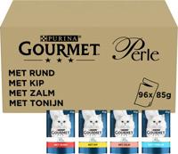 Gourmet Perle Duo Land & Zee (rund, kip, zalm, en tonijn) kattenvoer nat 96x85gr - thumbnail