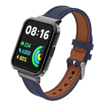 By Qubix - Leren band met case - Donkerblauw - Xiaomi Redmi Watch 2 (Lite)