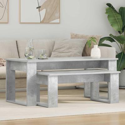 Koffietafel Set 2 pcs Beton Grijs Bewerkt hout