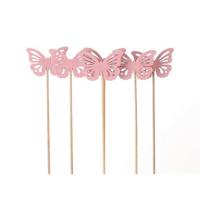 HBX Natural Living Plantensteker vlinder 6 stuks 50cm roze - thumbnail
