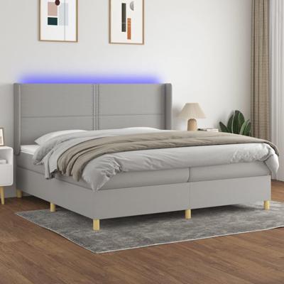 Boxspring met matras en LED stof lichtgrijs 200x200 cm