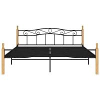 Bedframe metaal en massief eikenhout zwart 200x200 cm - thumbnail