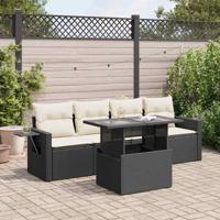 5-delige Loungeset met kussens poly rattan zwart - thumbnail