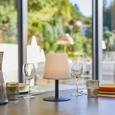 Snoerloze tafellamp - LUMISKY - STANDY MINI Donker - H25 cm - Zwarte stalen voet - Warm wit en witte LED