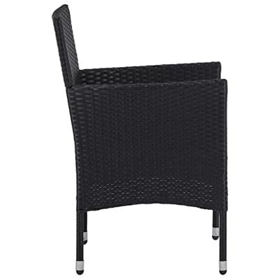 3-delige Tuinset poly rattan en gehard glas zwart