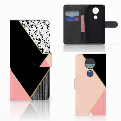 Motorola Moto E5 Plus Bookcase Zwart Roze Vormen Motorola Moto E5 Plus Bookcase Zwart Roze Vormen