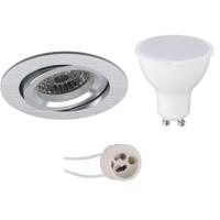 LED Inbouwspot Set GU10 - Mat Zilver - 6W - Natuurlijk Wit 4200K - Ø82mm - thumbnail