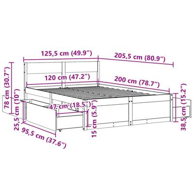 Bedframe zonder matras massief grenenhout 120x200 cm