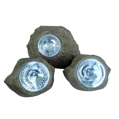 Set van 3 tuinstenen op zonne-energie om te installeren - LUMISKY - ROCKY BROWN - 14 en 9 cm - Markering - Witte LED