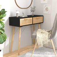 Wandtafel 80x30x75 cm massief grenenhout en natuurlijk rattan - thumbnail