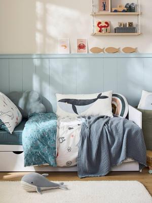 Deken van biologisch katoengaas. blauwgroen