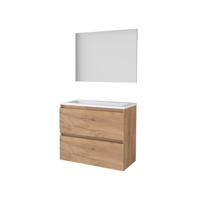 Basic-Line Basic 39 Badkamermeubelset - Ondiep - 80 x 39 cm - Greeploos - 2 Lades - Acryl Wastafel - 1 Kraangat - Spiegel - Whisky Oak - thumbnail