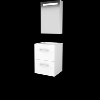 Basic-Line Premium 46 Badkamermeubelset - 50 x 46 cm - Met Grepen - 2 Lades - Acryl Wastafel - Zonder Kraangat - Spiegelkast met LED Verlichting - Ice White