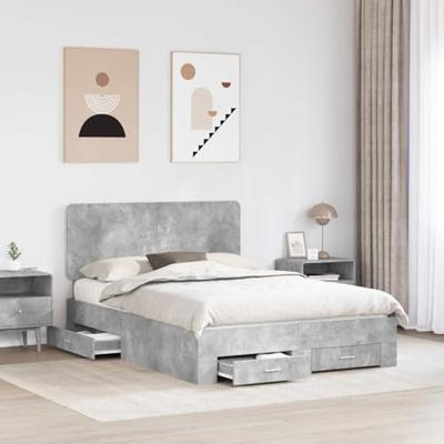 Bedframe met hoofdeinde Beton Grijs 140 x 200 cm Bewerkt hout