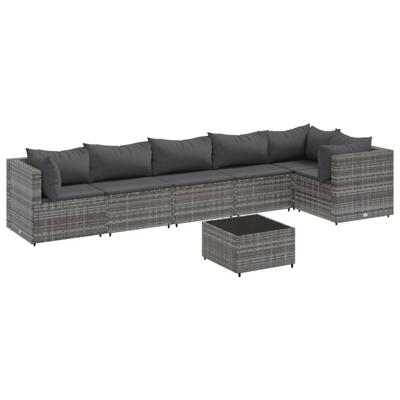 7-delige Loungeset met kussens poly rattan grijs