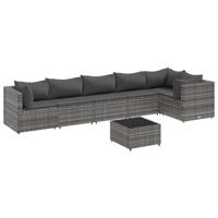 7-delige Loungeset met kussens poly rattan grijs - thumbnail