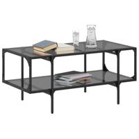 Salontafel met zwart glazen blad 98,5x50x45 cm staal - thumbnail