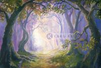 Schilderij - Sprookjesbos , Groen Paars , 3 maten , Wanddecoratie - thumbnail