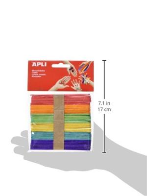Apli gekleurde houten sticks, blister met 50 stuks