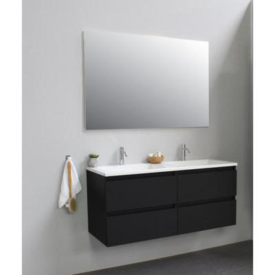 On-Line Onderkast - 120 cm - Voorgemonteerd - Acryl Wastafel - 2 Kraangaten - Mat Zwart