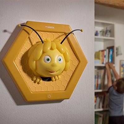 Varta Wandlamp Nachtlamp Maya de Bij voor kinderen met timer - Draadloos op batterijen - Geel