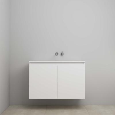 On-Line Onderkast - 100 cm - Voorgemonteerd - Greeploos 2 Deuren - Acryl Wastafel - zonder Kraangat - Mat Wit