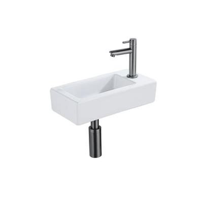 QeramiQ Fuente Fonteinset - 37.5x18.5x9cm - keramiek - kraangat rechts - fonteinkraan gunmetal - afvoerplug - verlaagd sifon - Glans wit SW1122445/SW769487/SW767295/SW696239