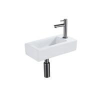 QeramiQ Fuente Fonteinset - 37.5x18.5x9cm - keramiek - kraangat rechts - fonteinkraan gunmetal - afvoerplug - verlaagd sifon - Glans wit SW1122445/SW769487/SW767295/SW696239 - thumbnail