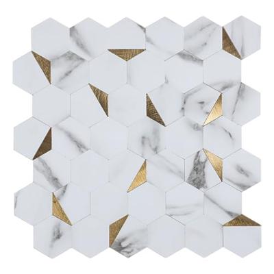 Mozaïek Isodeco Steenstrip Hexagon Zelfklevend 28.0x29.0 cm Goud Wit Marmer Isodeco