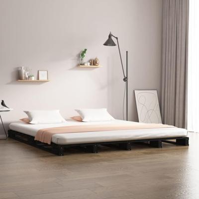 Palletbed massief grenenhout zwart 120x190 cm