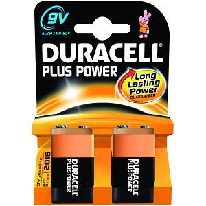 Duracell Plus Power Type 9V alkaline batterijen, verpakking van 2 stuks