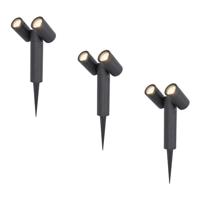 Set van 3 Pinero Dubbel LED prikspots - GU10 8 Watt 345 Lumen - Dimbaar - Kantelbaar - GU10 - 4000K neutraal wit - IP64 Waterdicht - Zwart - thumbnail