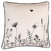 Clayre & Eef Kussenhoes 40x40 cm Beige Zwart Katoen Bloemen - thumbnail